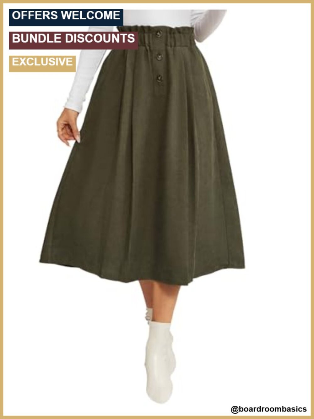 Corduroy Skirt High Waisted A-Line Pleated Midi with Pockets